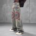 Men's Graffiti Washed Denim Jeans – Oversized Straight-Leg Pants With Distressed Details & Faux Rips (American Streetwear, Loose Fit, Cotton Comfort)_mkmklike.com