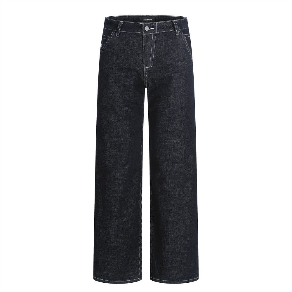 American High Street Cleanfit Simple Raw Denim Jeans For Men Versatile Loose Pocket Design Casual Straight Long Pants_mkmklike.com