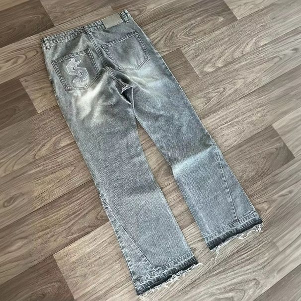 European And American Trendy Brand Towel Embroidered Jeans Men's Y2k High Street Niche Design Sense Versatile Casual Straight-leg Pants Trend_mkmklike.com