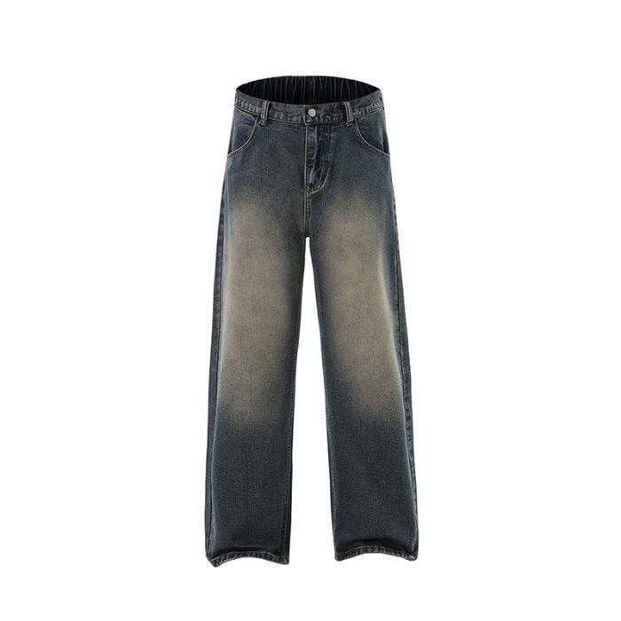 Men's Relaxed Fit Straight Leg Jeans – Semi-Button Waist & Vintage Wash (S-XXXL)_mkmklike.com