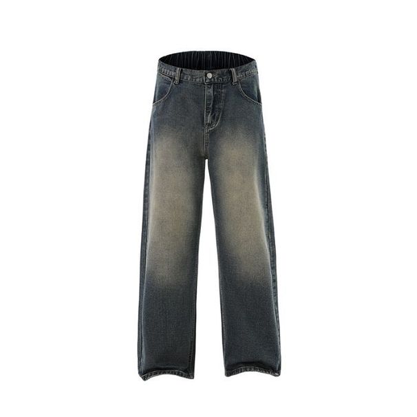 Men's Relaxed Fit Straight Leg Jeans – Semi-Button Waist & Vintage Wash (S-XXXL)_mkmklike.com