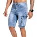 Men's Clothing American Style Multi-Pocket Denim Shorts Mid Waist Black Blue Slightly Elastic 5-Point Workwear Casual Shorts_mkmklike.com