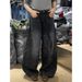 Women's Clothing Women's Plus Size Rhinestone Jeans Starry Sky Design Heavy Duty Wide Leg Pants Loose Fit Curved Hem Autumn Winter Fashion_mkmklike.com