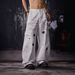 Utility Cargo Pants With Star Patches Multi-Pocket Distressed Wide-Leg Jeans Unisex Streetwear Aesthetic_mkmklike.com