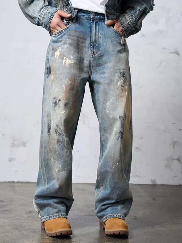 Men's Clothing Men's Loose Straight Leg Jeans Wide Leg Distressed Vintage Denim Trousers For Formal & Casual_mkmklike.com