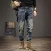 Men's Trendy Retro Ripped Jeans Slim Fit Stretch Casual Pants Cool American Style Long Trousers for Autumn/Winter_mkmklike.com