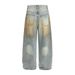 Waste Soil Washed Vintage Dirty Jeans For Men, Niche Loose Wide-Leg Ink-Splattered Faded Straight-Leg Pants, Punk Trend_mkmklike.com