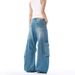 Women's Retro Multi Pocket Design Jeans Loose Fitting Floor Length Pants Curved Silhouette 2026 Summer New Style Direct Sales_mkmklike.com