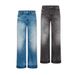 Men's Ice Wash Straight Leg Jeans - High-Ounce Distressed Denim With Cat Whisker Details_mkmklike.com