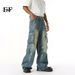 EF JEANS | 2025 Spring New European And American Style Hand-painted Graffiti Heavy Industry Multi-pocket Tooling Jeans Trendy Men_mkmklike.com