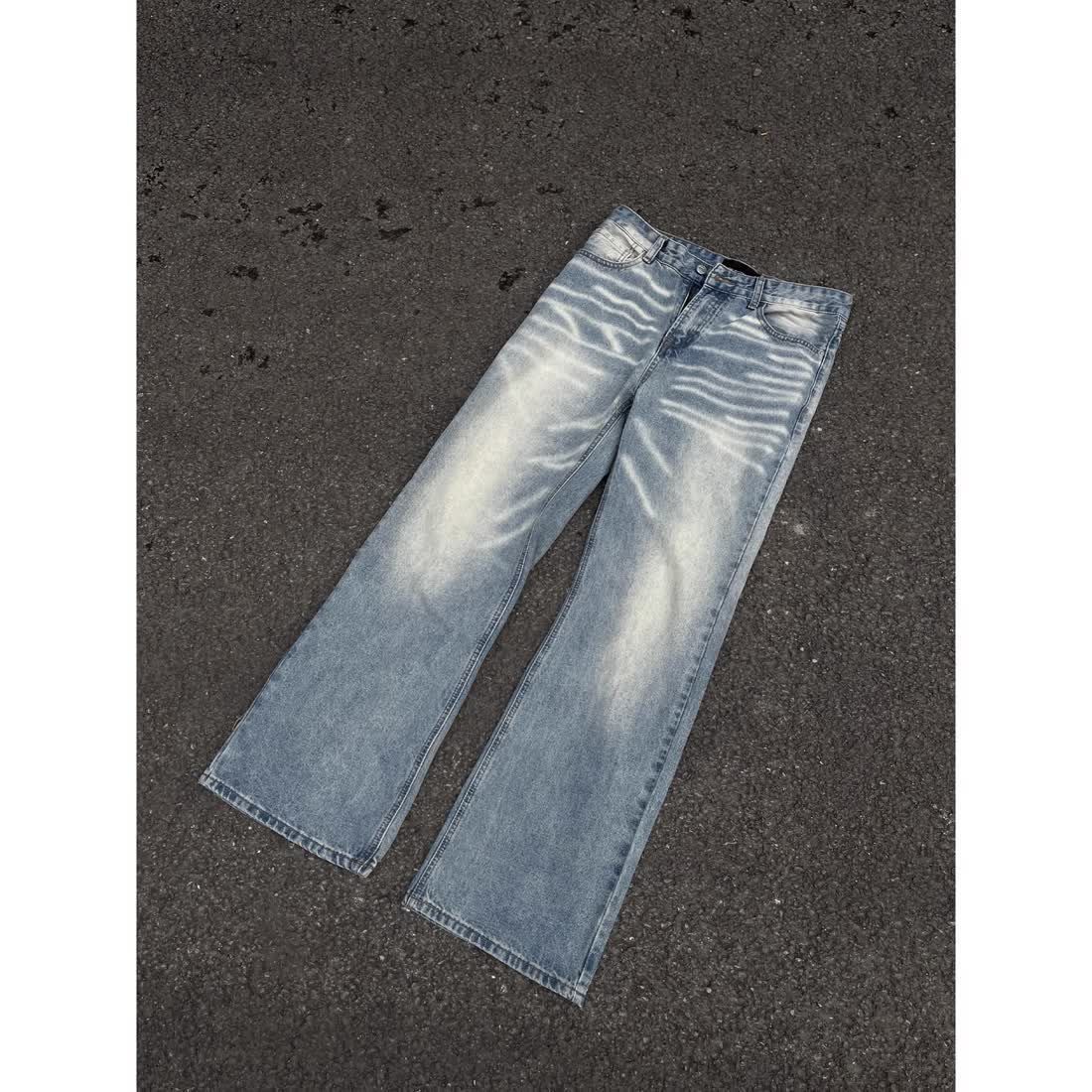 Distressed Washed Blue Relaxed Wide-Leg Jeans For Women & Men - Vintage Style Comfortable High Waist Casual Pants_mkmklike.com