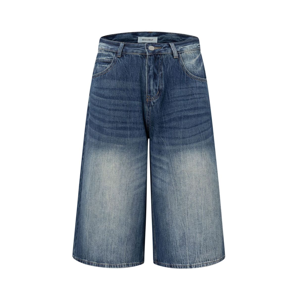 Men's Clothing Washed Retro Blue High Grade Cat Whisker Design Men's Loose Denim Cropped Trousers_mkmklike.com