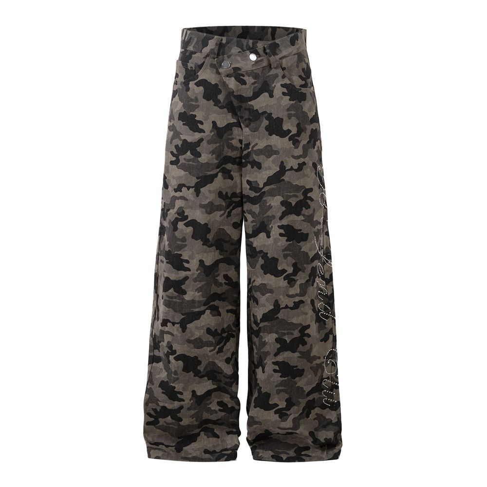 American High Street Camouflage Loose Denim Straight Casual Men's Trendy Brand Hot Drilled Printed Workwear Wide Leg_mkmklike.com