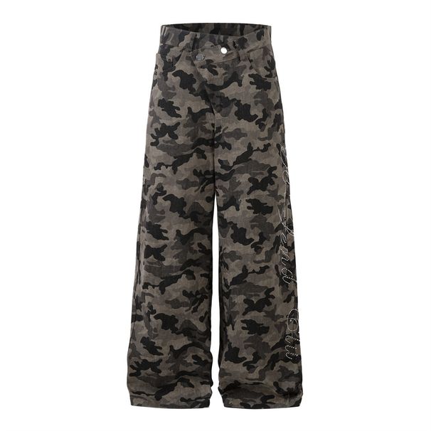 American High Street Camouflage Loose Denim Straight Casual Men's Trendy Brand Hot Drilled Printed Workwear Wide Leg_mkmklike.com