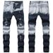 Men's Slim Fit Ripped Jeans - Stretch Denim Pants With Distressed Details, Straight Leg & Mid Rise For Casual Wear (Blue Grey, Sizes 28-40)_mkmklike.com