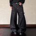 Streetwear Cargo Jeans – Oversized Denim Pants With Multi-Pockets (Straight Cut, Black) – Unisex Workwear Style_mkmklike.com