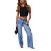 Women's Mid-Rise Washed Denim Jeans Straight Leg Casual Workwear Pants For Everyday Street Style Comfortable Mid-Rise Fit_mkmklike.com