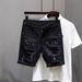 Men's Washed Denim Shorts – Mid-Thigh Casual Cotton Stretch Cargo Shorts (White/Black, 28-36, 65% Cotton, Relaxed Fit)_mkmklike.com