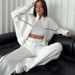 Women's Clothing leisure suit long sleeved half high collar cardigan sweater lace up striped trousers_mkmklike.com