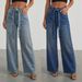 Women's High-Waisted Wide-Leg Jeans With Rhinestone Embellishments - Vintage Washed Denim Pants For Casual & Streetwear Style_mkmklike.com