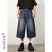 Men's Clothing Summer Loose Silhouette Washed Retro Distressed Three Quarter Straight Denim Shorts For Men_mkmklike.com
