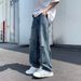Distressed Washed Relaxed Fit Straight Leg Jeans For Men, Vintage High-Street Denim Trousers With Ripped Details_mkmklike.com