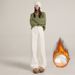 White Narrow Wide-leg Jeans Women, Fleece-lined, High-waisted, Slimming, New Autumn/winter 2025 Model, Straight Pants_mkmklike.com