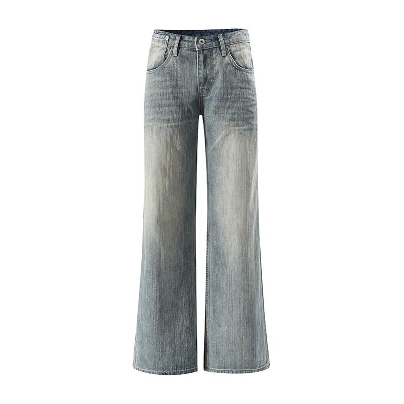 Women's Clothing Retro Washed Blue Straight-Leg Jeans – Relaxed Mid-Rise With Cat Whisker Details (XS-L)_mkmklike.com