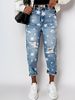 Women's Clothing Printed Pattern Ripped Straight Casual Jeans Women_mkmklike.com