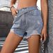 K New Worn Nail Bead Fashionable Slimming Denim Shorts_mkmklike.com