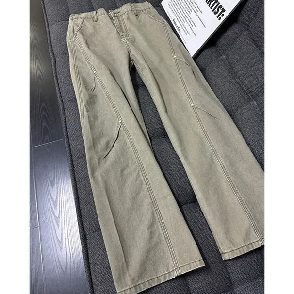 Men's Stylish Straight Leg Jeans With Rivet Details & Fleece Lining - American Retro Workwear Pants For Winter & Fall_mkmklike.com