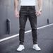 Men's Dark Gray Slim Fit Stretch Denim Jeans Midweight Multi Craftsmanship Trousers Machine Washable Polyester_mkmklike.com