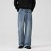 "Men's Loose Fit Washed Jeans – Korean Streetwear Straight Leg Denim Pants (Light Blue/Dark Blue/Black, S/M/L/XL/XXL/XXXL)"_mkmklike.com