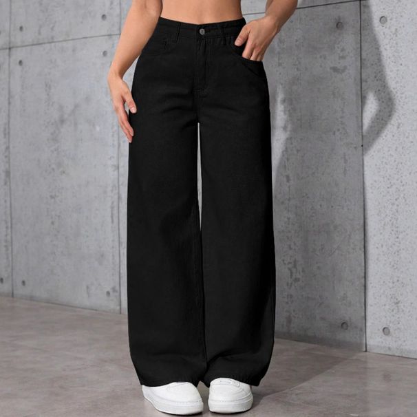 Women's Casual Straight Leg Wide Leg Solid Color Jeans Autumn Fashion Relaxed Everyday Wear Comfortable Feshion_mkmklike.com