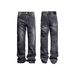 Men's Distressed Washed Denim Jeans - Mid-Rise Straight Bootcut Pants With Lightning Crack Design, Clean Fit Stretch-Free Cotton For Casual_mkmklike.com