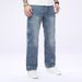 Men's Straight Leg Jeans Irregular Print Non-Stretch Blue Denim Stylish Versatile All-Season Casual Pants_mkmklike.com