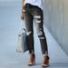 Women's Clothing Washed Worn Out Tassel Jeans Fit High Elastic Feet Denims Pants_mkmklike.com