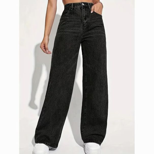 Women's High-Waisted Straight Leg Jeans - Stretch Cotton Comfort Fit In 6 Washes (Black, Light Blue, Medium Blue, Dark Blue, Charcoal)_mkmklike.com