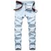 Men's Straight Slim Fit Ripped Jeans Midweight Polyester Denim White Point Non-Elastic Cropped Skinny Pants_mkmklike.com