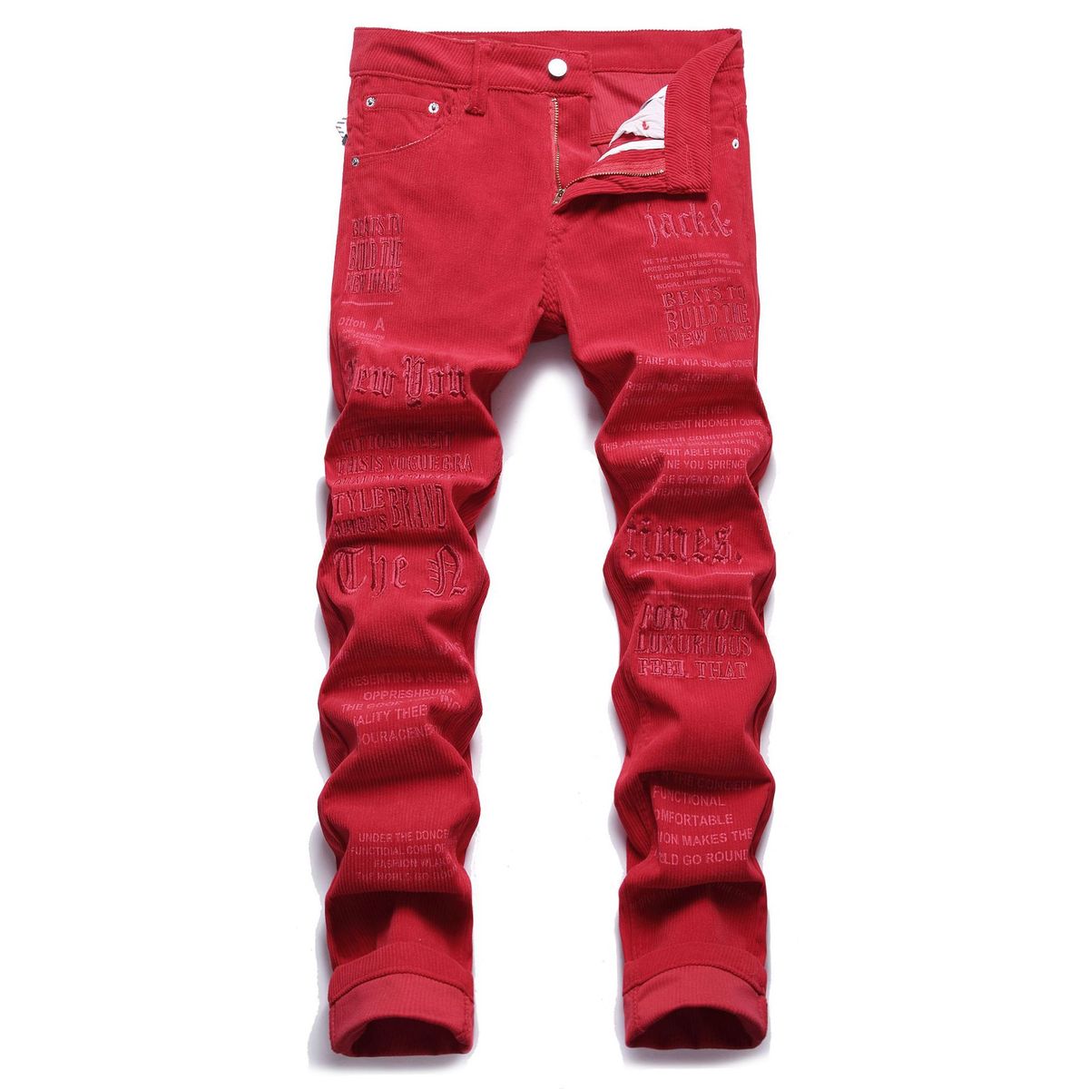 Men's Clothing Letter Embroidery Men's Slim Fit Floral Pants, Fashionable Elastic Skinny Casual Long Pants_mkmklike.com