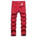 Men's Clothing Letter Embroidery Men's Slim Fit Floral Pants, Fashionable Elastic Skinny Casual Long Pants_mkmklike.com