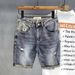 Men's Clothing Summer Thin Ripped Patch Denim Shorts Korean Style Slim Fit Stretchy Trendy Print Versatile Five Point_mkmklike.com