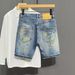 Men's Clothing Washed Blue Ripped Denim Shorts Trendy Splash Graffiti Slim Fit Five Point Pants_mkmklike.com