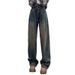 Cement Gray American-style Straight-leg Jeans For Women, 2026 Vintage High-waisted Slimming Drapey Wide-leg Pants, Loose_mkmklike.com