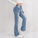 Women's Clothing High Waist Flared Jeans - Vintage Light Blue Denim Pants With Stretch, Comfort Fit & Street Style_mkmklike.com
