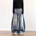 "Graffiti-Script Distressed Jeans – Vintage Hip-Hop Wide-Leg Denim With Hand-Painted Lettering (S-3XL)"_mkmklike.com