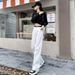 High Waisted Straight Leg Jeans White Women's Wide Leg Floor Length Pants Versatile Unique Style Spring Autumn Design_mkmklike.com