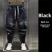 Men's Trendy Stretchy Jeans Elastic Waist Drawstring Distressed Oversized Slimming Harem Style Blue Low Waist Long Polyester_mkmklike.com