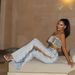 Stylish Hollow-Out Jeans For Women, Summer Low-Waist Wide-Leg Draped Diamond Flare Pants, Women's Clothing_mkmklike.com
