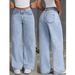 High Waist Straight Leg Jeans For Women - Summer Stretch Denim Pants With Relaxed Fit & Distressed Details_mkmklike.com